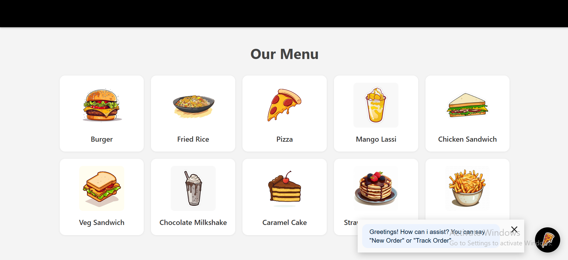 Food Chatbot UI Screenshot